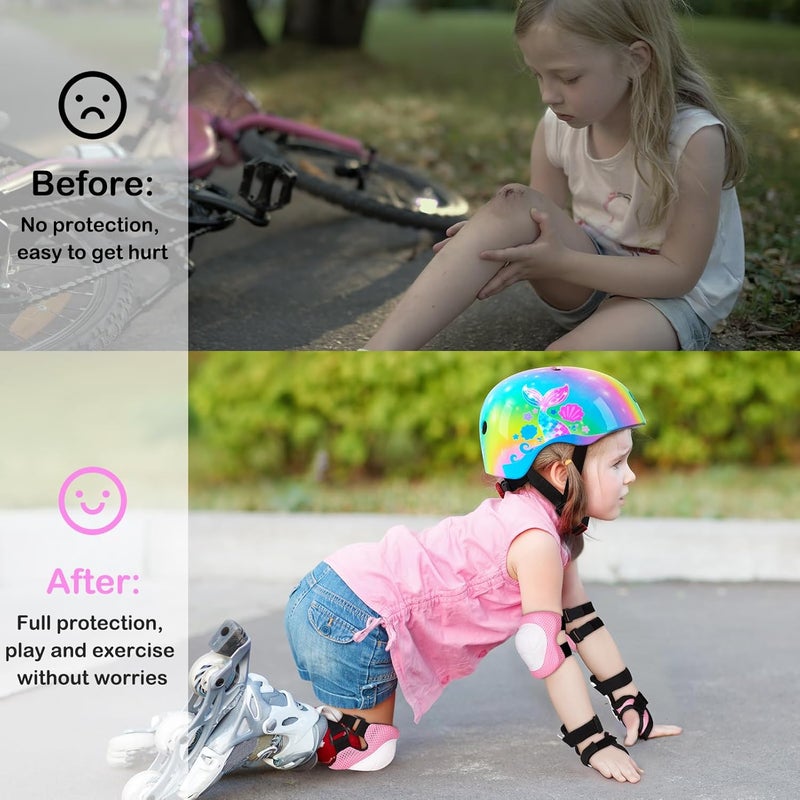 FIODAY Toddler Bike Helmet Kids Helmet Knee Pads and Elbow Pads Set Adjustable Protective Gear Set with DIY Stickers for Girls Age 3-5-8 Years - Image 2